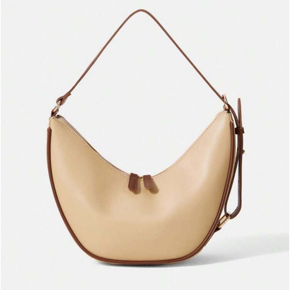 Beige handbag shoulder bag purse with brown contrast lining - faux leather - Picture 7 of 10